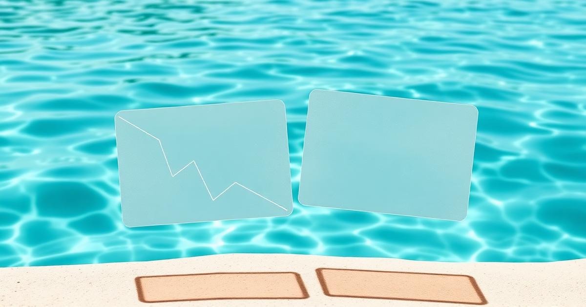 Zwei transparente Research-Karten über sonnenbeschienenem türkisfarbenem Wasser als Symbol für den direkten Vergleich von Trading-Plattformen